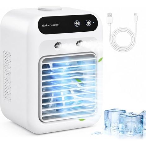 3-in-1 Mini-Luftkühler – Kühlt, befeuchtet und dient als Ventilator-Klimaanlage. Dieser tragbare Luftkühler verfügt über Wasserkühlung und einen Luftbefeuchter. Er hat zwei Geschwindigkeitsstufen und (1/5)
