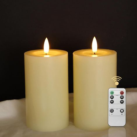 Set 2 Candele LED Cera con Telecomando Timer Beige 12,5 cm (1/5)