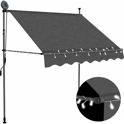 Store banne rétractable, à commande manuelle, avec éclairage LED, 200 cm, anthracite