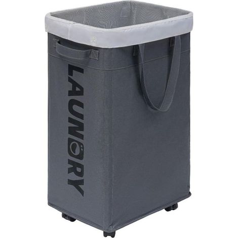 Panier à linge à roulettes, 75 L, indispensable pour la buanderie, avec sac de lavage amovible, gris (1/4)