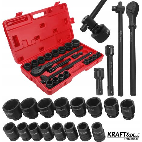 Rallonges à cliquet, douilles à impact 6 pans 3/4", 21 pièces Kraft&Dele (1/5)