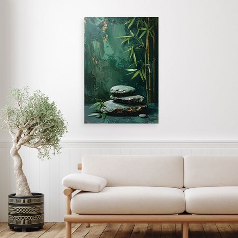 Wandbild Zen Spa Steine Bambusblätter in Grün 70x100 (1/4)