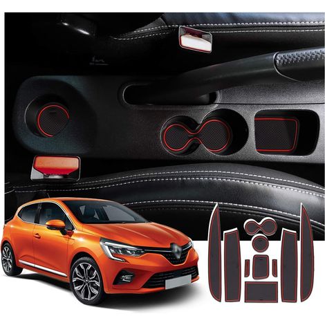 Tapis antidérapant Compatible avec Clio 4 BH/KH Clio IV 2013-2018 RS GT Anti-poussière Anti-dérapant Tapis pour Intérieur Porte, Coupe, Accoudoir Stockage Boîte accoudoir Clio 4 Rouge (1/5)