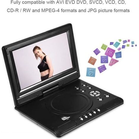 Fdit Lecteur DVD MP3 9 po Lecteur Vidéo DVD Portable LCD à Écran Large Rotatif Radio FM Jeu SD USB AV CD EU Plug (1/4)