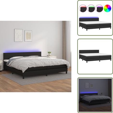 Sommier à lattes de lit avec matelas et LED Noir 200x200 cm - Lit Plateforme - Lit Design - Lit Moderne - Lit Capitonné - Lit Avec Rangement
