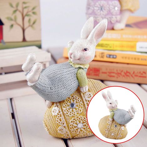 Lapin Et Oeufs De Pâques En Résine - Statue Décorative De Lapin De Printemps - Ornement De Bureau Jardin Intérieur - 1 Pièce (1/5)