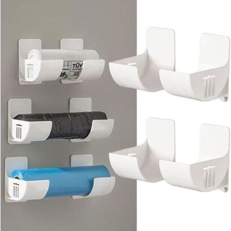 Lot de 4 distributeurs de sacs poubelles sans perçage. support mural pour sacs en plastique. support pour sacs d'épicerie. support (1/5)