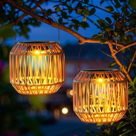 Lanterne Solaire Exterieur, Led Lampe Solaire Exterieur Decorative,Decoration Jardin Exterieur Suspendue,Tissage De Rotin Fait à La Main ArtDéCoLampe PourJardincourterrassedéCoration Lumineuse (X 2) (1/5)