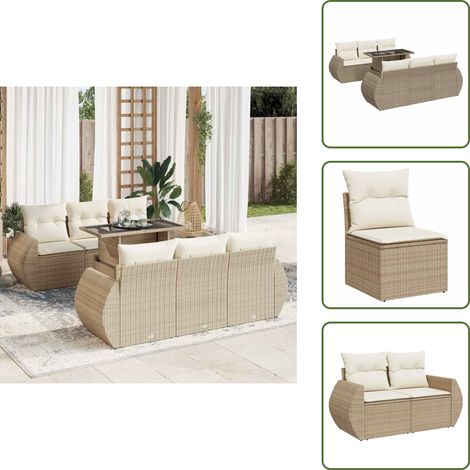 7-tlg. Garten-Sofagarnitur mit Kissen Beige Poly Rattan - Gartensofa Set - Garten Sofa Set - Outdoor Sofa Set - Garten Sofagarnitur (1/5)