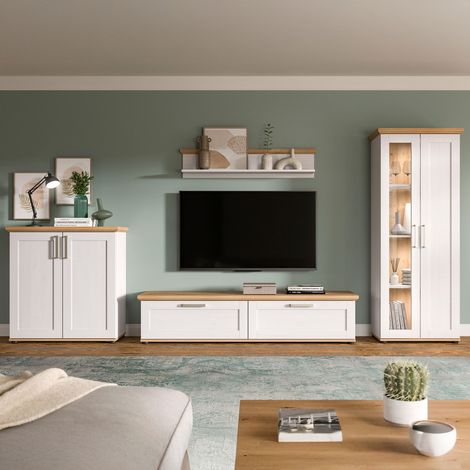 Ensemble salon 4 éléments décor blanc et naturel - VERONICE (1/5)