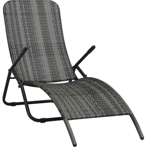 Chaise longue pliable Résine tressée Gris (1/5)