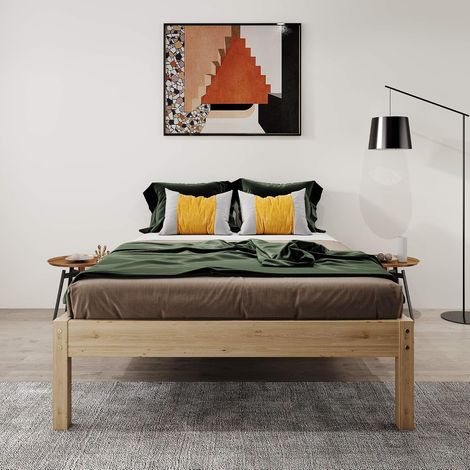 Struttura letto in legno di pino, con testiera e pediera, design classico e semplice in legno naturale, gambe basse, ideale per camere da letto di adulti, bambini, ragazzi e neonati (140 x 200 cm). (1/5)