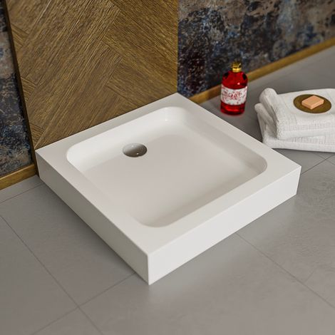 ECOLAM Receveur de douche carré Tim 90x90 x 15 cm  profondeur 5 cm  siphon + silicone  Receveur de douche blanc (1/5)