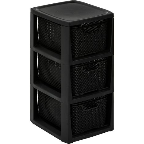 Étagère en Plastique polypropylène, Aspect rotin, sans BPA, Noir, 29,5 x 24 x 48,7 cm, 3 paniers (1/5)