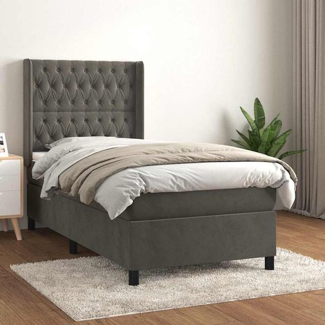 Cama box spring con colchón terciopelo gris oscuro 80x200 cm (1/5)