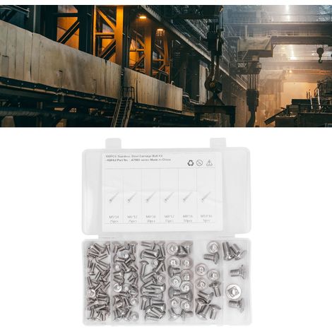 Ensemble de 100 pièces - 6 tailles de boulons à tête ronde et collet carré en acier inoxydable 304 / boulons à tête ronde et collet carré / boulons pour racks et chemins de câbles (1/5)