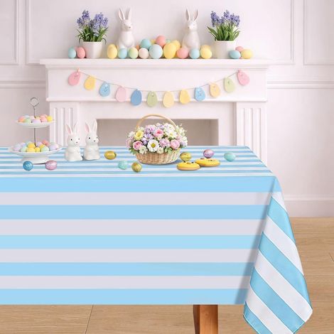 Nappe rectangulaire Bleu-Blanc Rayée 140x210cm pour fêtes & quotidien
