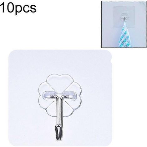 10 crochets adhésifs fins en PVC et acier inoxydable, sans soudure, en forme de fleur de prunier, étanches, transparents et résistants, pour une fixation murale dans la cuisine. (1/4)