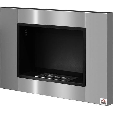 Cheminée bioéthanol murale encastrable brûleur 0.9 L, 3 h combustion, acier inox, 80 x 14 x 54 cm (1/5)