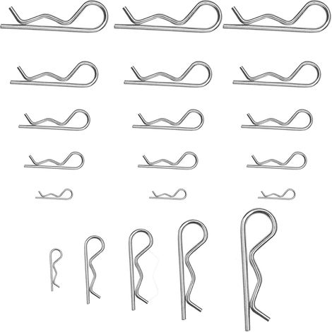 Assortiment de 20 goupilles fendues - Clips R - Épingles à cheveux plaquées zinc - Kit d'assortiment de pinces d'attelage pour système de verrouillage de goupille d'attelage - Plusieurs tailles M1-M3 (1/4)