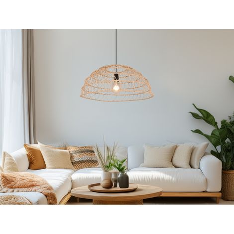 Große LED Pendelleuchte mit Makramee Lampenschirm aus Papiergarn, Ø 60cm (1/5)