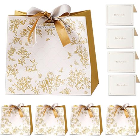Lot de 4 sacs cadeaux pour cadeaux, sacs cadeaux d'anniversaire, sacs de fête pour filles avec poignées, cartes et rubans, sac cadeau pour fête de mariage, Saint-Valentin, 18 x 16 x 10 cm (1/5)