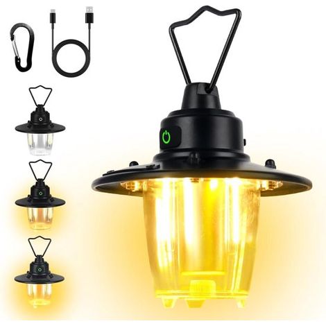 Wiederaufladbare Campinglampe, Retro Zeltlaterne, wiederaufladbare LED Campinglampe, 3 Lichteinstellungen, dimmbar, 8 Stunden Laufzeit für Campin (1/5)