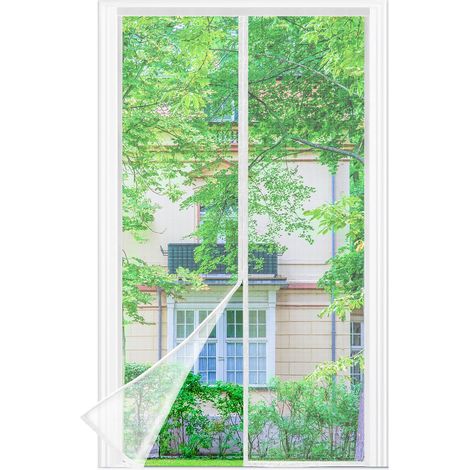 Moustiquaire magnétique Porte, 90 x 210 CM - Maillage Fine Blanc Magnétique Rideau Anti Mouche, Se Ferme Tout Seul, Volet Rideau Anti Mouche (1/5)