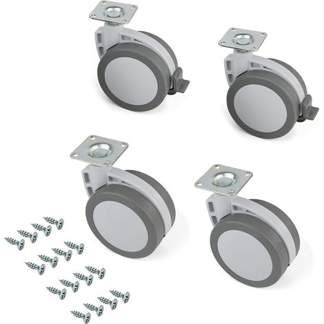 Emuca Lot de 4 roulettes Mak avec plétine de montage, diamètre 80mm, Acier et Plastique, Plastique gris