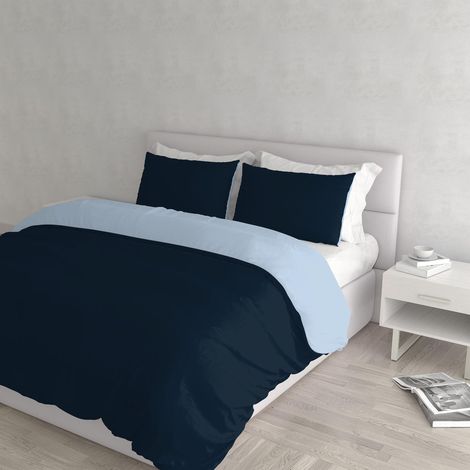 Housse de Couette Natural Colour, Coton, Bleu foncé/Bleu Clair, 2 Places (1/5)