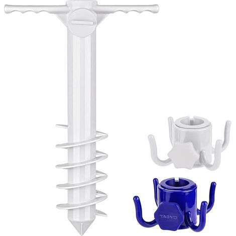 Beach Umbrella Sand Anchor, Heavy Duty Outdoor Umbrella Stand Base with 5 Spiral Screw and 2 Pack Beach Umbrella Hook (1/5)