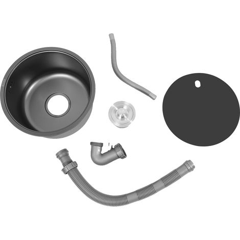Évier de cuisine à bol unique, acier inoxydable 304, design gain de place, noir (1/2)