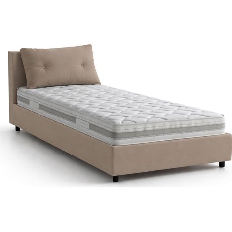 Talamo Italia Letto singolo Amanda, Letto contenitore con rivestimento in ecopelle, 100% Made in Italy, Apertura laterale, con materasso Cm 80x190 incluso, Tortora, con imballo rinforzato
