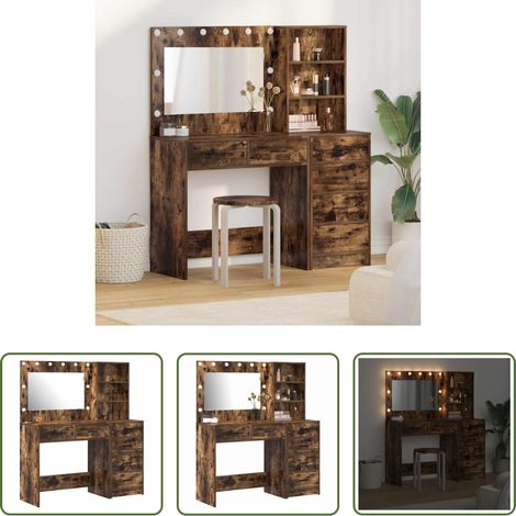 Schminktisch mit LED-Licht - Schminktisch mit Regal Braun 78,5 x 41 x 135 cm Holzwerkstoff (1/5)