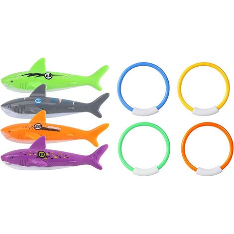POFET Set of 8 Swimming Pool Game Accessories Shark Torpedo Diving Ring Diving Fun Game Diving Ring Suitable Diving Ring (1/5)