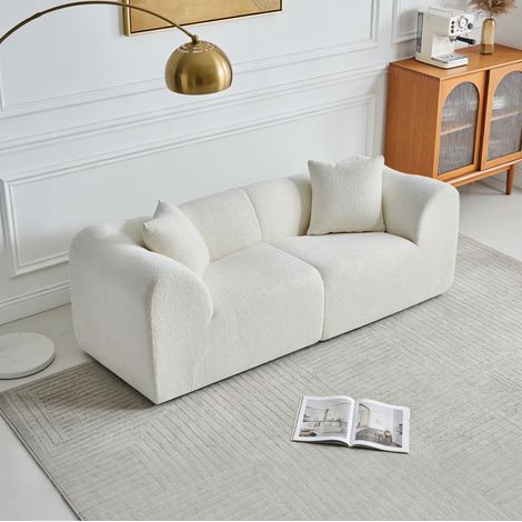 Canapé 2 places en velours beige 193x87x67 cm, compact avec 2 coussins (1/5)