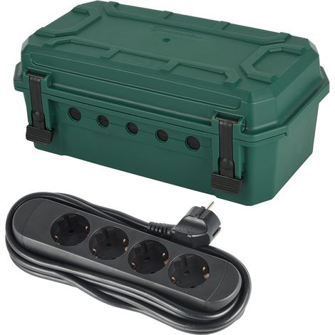 Electraline 92433 Scatola di Protezione Stagna IP54 con inclusa Multipresa 4 Posti Cavo 3M, Scatola Organizzatore Cavi 5 uscite per cavi (da 7,5 mm a 12,4 mm), Dimensioni 320x180x126 mm