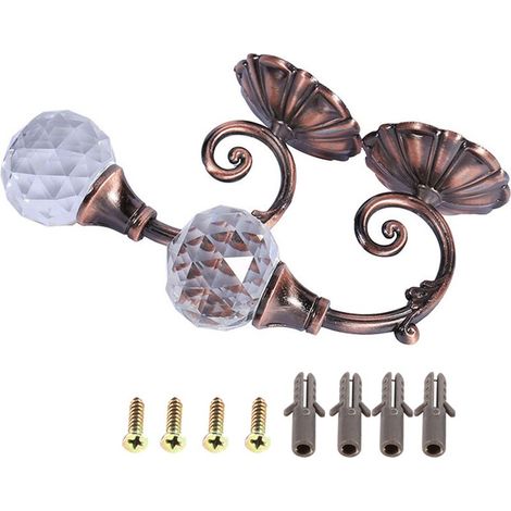Attache-rideaux mural en métal avec cristal rouge bronze, crochet pour draperie et cintre élégant (lot de 2) - Design rétro en fer et cristal artificiel, dimensions 4x6.2cm (1/5)