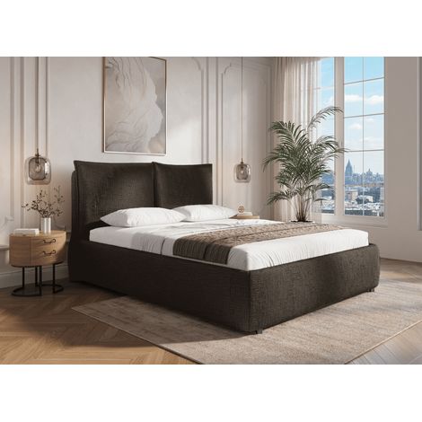 Lit coffre en velours chiné marron 140x190 cm MELY