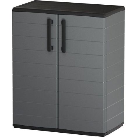 Armoire basse - TOOD - 2 portes + 1 étagere en polypropylene - 68 x 37 x H.84 cm - Gris (1/4)