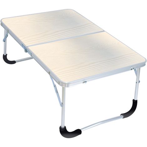 Folding camping table with metal frame, wooden top and safety lock, white pine grain, 62 x 42 x 28 cm (1/5)