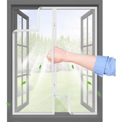 Adhesive Window Mosquito Net with Zipper 100x120 cm Self-Adhesive Strip, Transparent and Breathable PP Fabric Reusable, Washable, White (1/5)