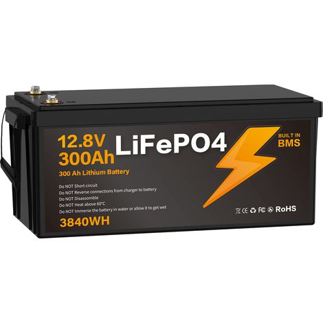 Batterie Lithium 12V 300Ah LiFePO4 - BMS intégré, IP67 étanche, 96Wh/Ah - Remplacement batterie plomb-acide - Pour maison, bateau, camping-car, solaire - BZ0003-LFP-300Ah (1/5)