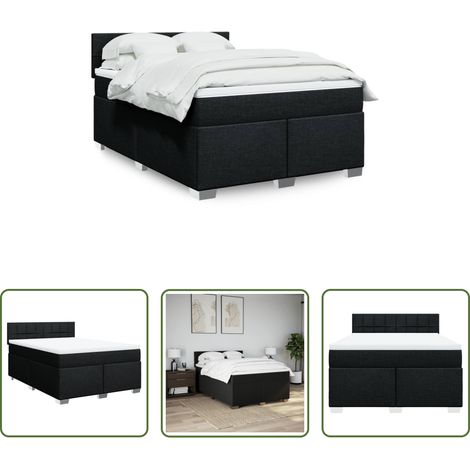 vidaXL Surmatelas - Sommier à lattes de lit avec matelas Noir 160x200 cm Tissu (1/5)