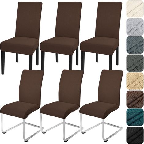 Stuhlhussen 6er Set Dunkelbraun für Schwingstühle, Universal Stretch Bezug (1/5)