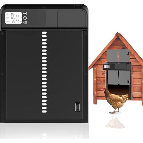 Automatic chicken coop door, aluminum chicken door with timer and anti-pinch function. Waterproof automatic chicken coop door, battery powered, electric door opener. (1/4)
