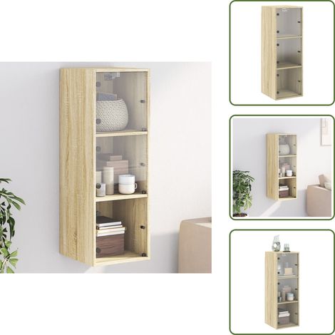 Armoire vitrée - vidaXL Armoire murale avec portes en verre chêne sonoma 35x37x100 cm - Rangement en bois (1/5)