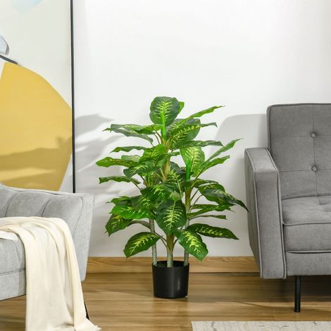 Plante artificielle en plastique 95 cm, pot en ciment, verte, pour intérieur et extérieur – réaliste, sans entretien (1/4)
