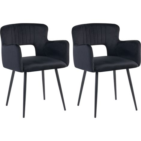 Conjunto de 2 sillas de comedor de terciopelo negro respaldo recortado Sanilac