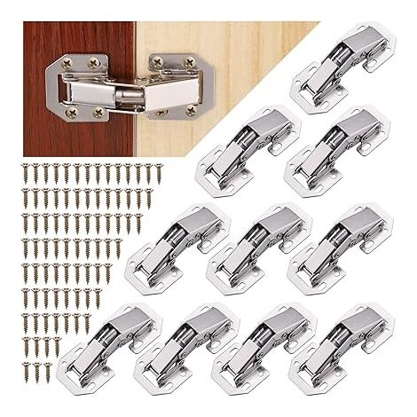 10 Pieces Charniere Porte Placard 90 Degrés avec Vis, Mécanisme de Fermeture Automatique avec Amortisseur Intégré, Charniere Invisible en Inox pour Armoires de Porte Cuisine (1/5)